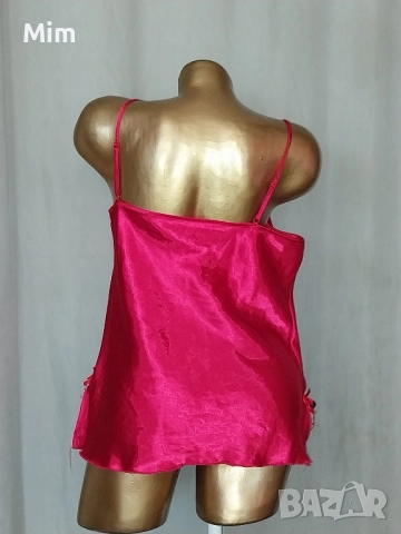 L Червена сатенена къса нощница топ / потник /, снимка 3 - Корсети, бюстиета, топове - 51600378
