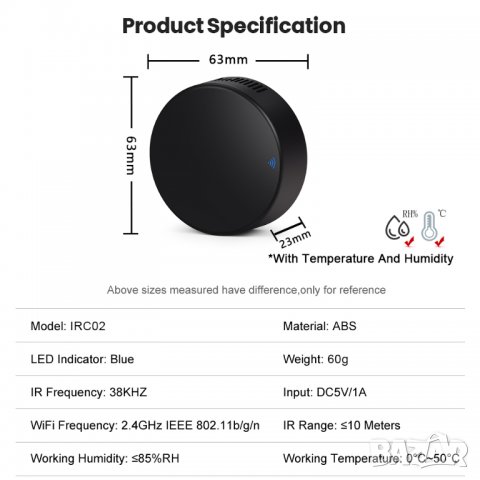 Tuya/Smart Life WiFi+IR контролер с вградени сензори за температура и влага, снимка 9 - Друга електроника - 38418940