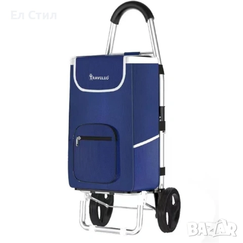 Сгъваема пазарска количка 56 литра Troll03Blue – лека, водоустойчива и стабилна, снимка 6 - Други стоки за дома - 53573671