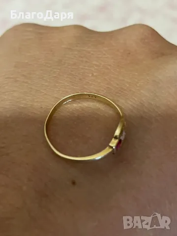 златен пръстен с рубин, снимка 3 - Пръстени - 47873416