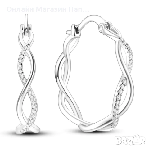 925 Сребърни обеци „усукани змии“ с фини циркони, 24мм