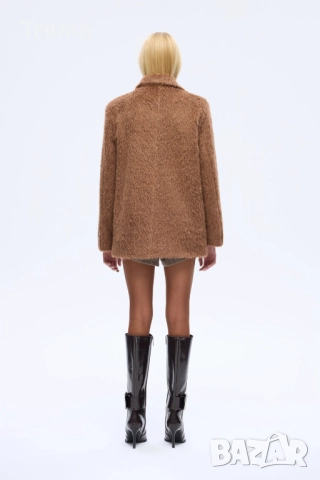 Кафяво пухкаво текстурирано палто,мека и топло, цвят кафяв, снимка 4 - Палта, манта - 52285548