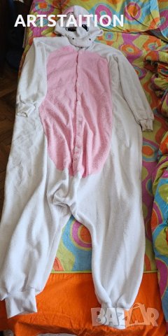 Топла дамска пижама Еднорог, микрофибър, бяло и розово