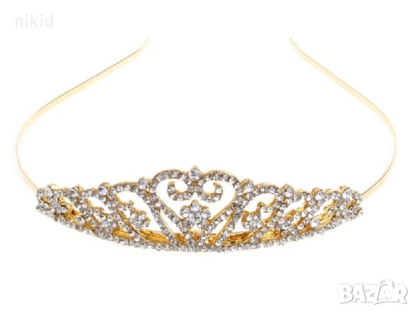  Златиста корона тиара с малки и големи камъни детска дамска