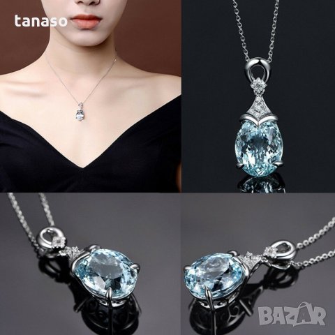 Нежно колие с аквамарин, неръждаема стомана, снимка 6 - Колиета, медальони, синджири - 27159089