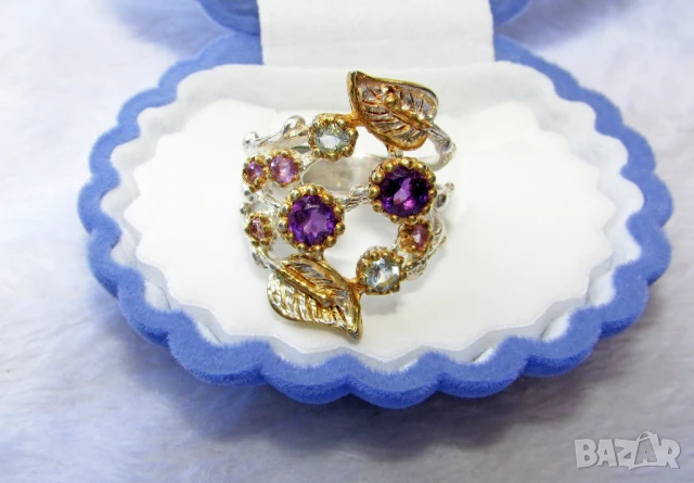 925 сребърен пръстен с аметисти. , снимка 1