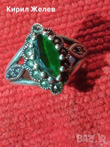 СКЪПОЦЕНЕН СРЕБЪРЕН ПРЪСТЕН СРЕБРО 925 с ФАСЕТИРАН ПЕРИДОТ и МАРКАЗИТИ СТАРА МАЙСТОРСКА РАБОТА 48264, снимка 15 - Пръстени - 49344293