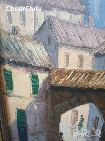 Collado 55х47см/испанска картина масло върху платно/градски пейзаж/къщи-катедрала/дървена рамка, снимка 5 - Картини - 51192802
