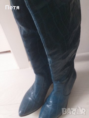 Красиви петролено сини чизми , снимка 1 - Дамски ботуши - 32582542