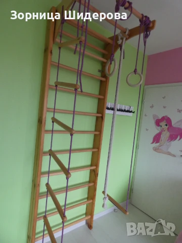 Шведска стена за деца с люлка, халки, въже и стълба, снимка 3 - Други спортове - 50468609