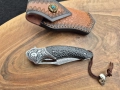 Уникален сгъваем нож дамаска стомана с кожена кания, снимка 5
