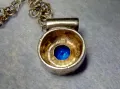 СКЪПОЦЕНЕН СРЕБЪРЕН МЕДАЛЬОН СРЕБРО 925 с ЮВЕЛИРНО ФАСЕТИРАН СИН ЦИРКОН и ПОСРЕБРЕНА ВЕРИЖКА 49733, снимка 4