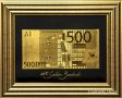 Златна банкнота 500 Евро на черен фон в рамка под стъклено покритие - Реплика