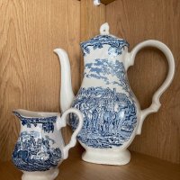 Чайник и латиера, синьо- бяло, ловни мотиви, Англия, ново, снимка 2 - Други - 41687036