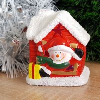 Светеща керамична къщичка с Дядо Коледа и Снежко светеща коледна украса, снимка 5 - Декорация за дома - 26676114