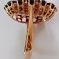 Дамски златен пръстен с гранати-18 карата злато(чехски гранати), снимка 6 - Пръстени - 38897379