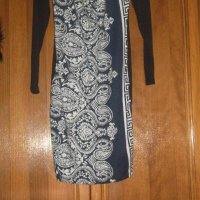 Стилна строго елегантна рокля в черно,бяло и синьо с дълъг ръкав-флорални мотиви в синьо и бяло отпр, снимка 7 - Рокли - 26559210