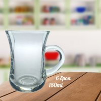 Комплект от 6 броя стъклени чаши, сервиз за кафе или чай, 150ml, снимка 4 - Сервизи - 44131799