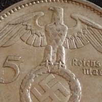 Сребърна монета 5 райхсмарки 1936г. Нацистка Германия Трети Райх с СХВАСТИКА за КОЛЕКЦИЯ 42054, снимка 8 - Нумизматика и бонистика - 43799043