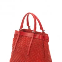 Червена велурена чанта с плетен дизайн, снимка 2 - Чанти - 32872632