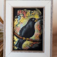 Черна птичка, акварел, картина
