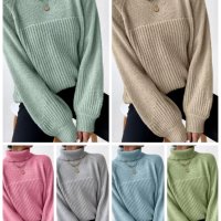 Дамски ежедневен пуловер с реглан ръкав и поло яка, 6цвята - 023, снимка 1 - Блузи с дълъг ръкав и пуловери - 43039542