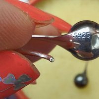 Сребърни обеци с естествени черни перли проба s925, снимка 6 - Обеци - 32693453