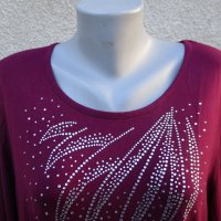 3XL Новa  блуза бордо с кристали , снимка 2 - Блузи с дълъг ръкав и пуловери - 40089563