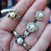Сребърен комплект с перли / Сребърни обеци, висулка и пръстен / проба 925 , снимка 2 - Бижутерийни комплекти - 32661243