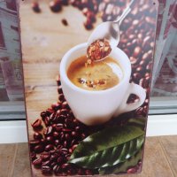 Метална табела кафе на зърна еспресо италианско лъжичка чаша, снимка 1 - Декорация за дома - 43120575