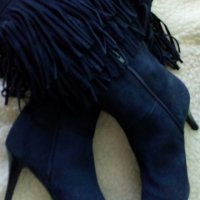 Apart-Тъмносини ботуши от естествен велур с ресни № 41,стелка 27 см, снимка 7 - Дамски ботуши - 27277100