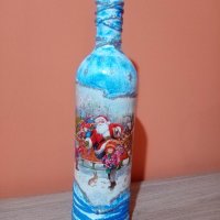 Коледна бутилка декупаж - празна, снимка 1 - Декорация за дома - 43054725