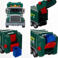 Камион за рециклиране на боклук, зелен с 3 кошчета, светлина и звук, снимка 5 - Коли, камиони, мотори, писти - 43102408