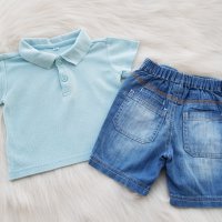 Дънкови панталонки и тениска с якичка 6-9 месеца - ръст 74см. , снимка 2 - Комплекти за бебе - 28605100