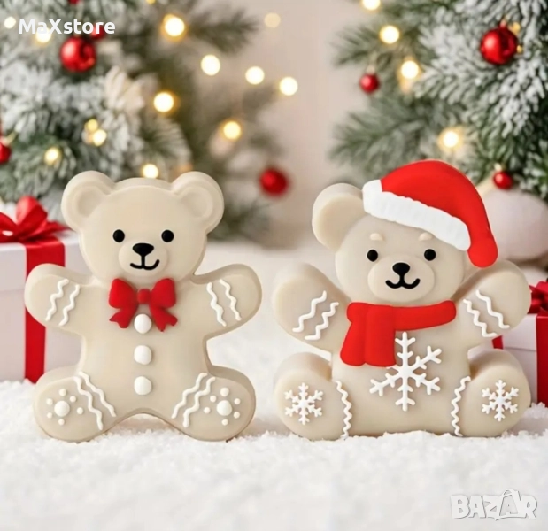 Мече с шапка и мече с папионка Дълбок силиконов молд за свещи гипс сапун смола , снимка 1