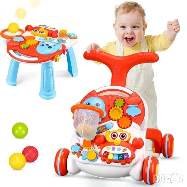 2в1 проходилка - детски уокър и масичка, интерактивна играчка - НОВИ, снимка 1