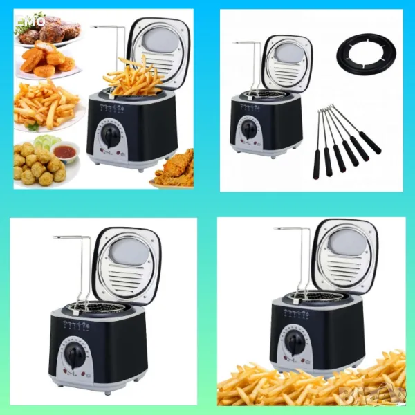 Фритюрник и уред за приготвяне на фондю - 950W 80°-190°С, 1 литър - 6 бр вилици, Черен , снимка 1