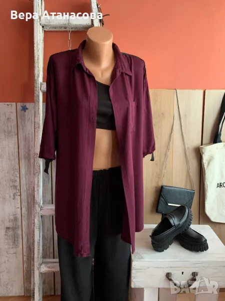 🌺🌺🌺 Дълга памучна риза в цвят бургунди🌸 м размер💜, снимка 1