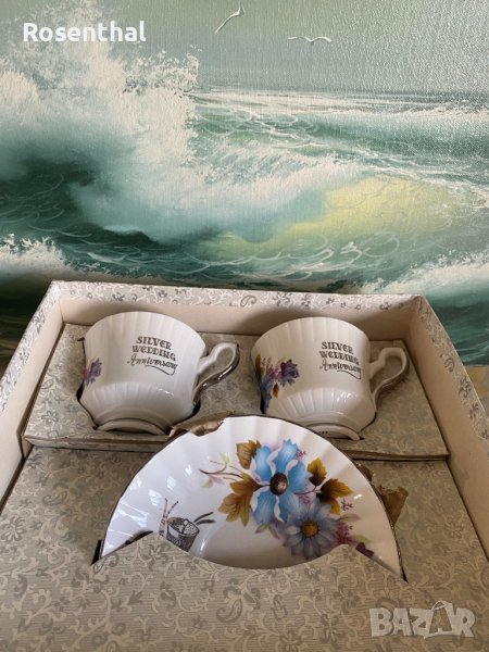 Английски подаръчен комплект за чай/кафе за сребърна сватба, снимка 1