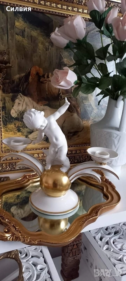 Рядък Арт Деко порцеланов свещник , снимка 1