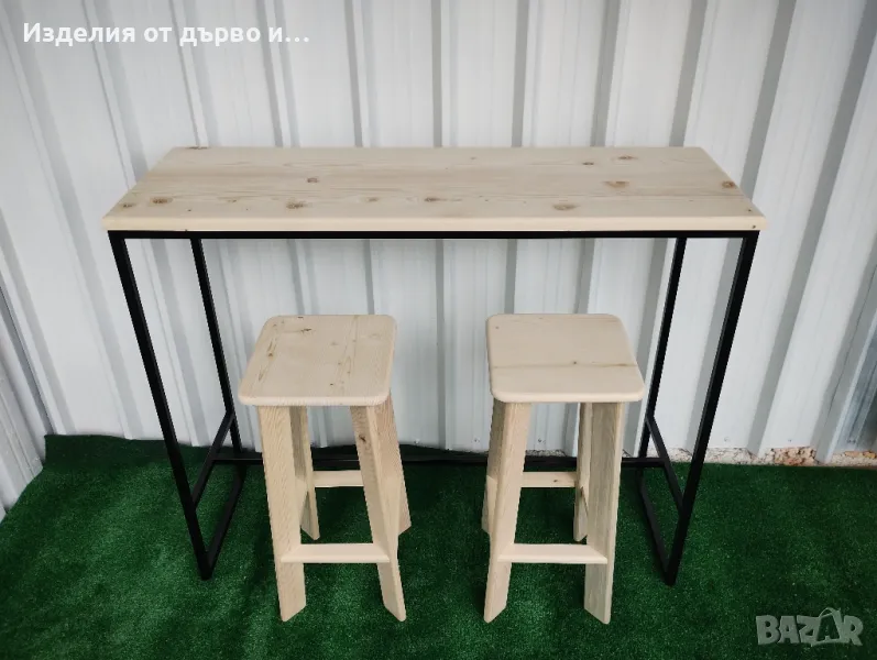 Маса и столове от дърво и метал , снимка 1