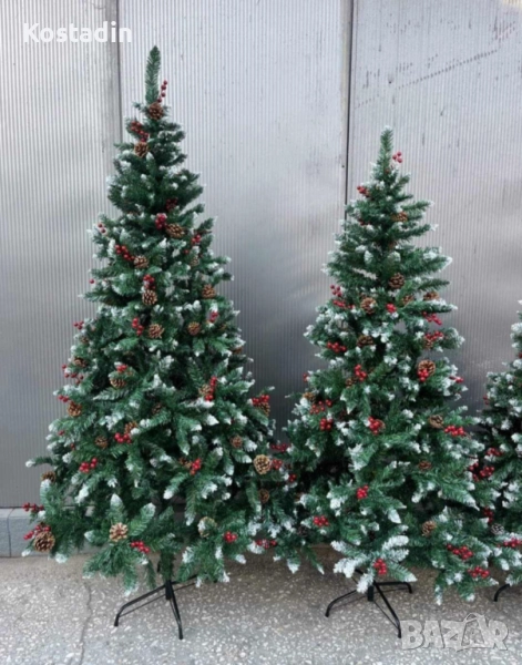 Изкуствена елха Luxury Diamond с червен глог и шишарки-размери, снимка 1