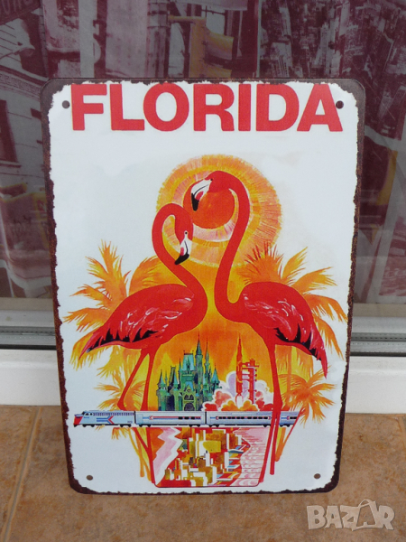 Метална табела Florida Флорида фламинго влакове палми плаж, снимка 1