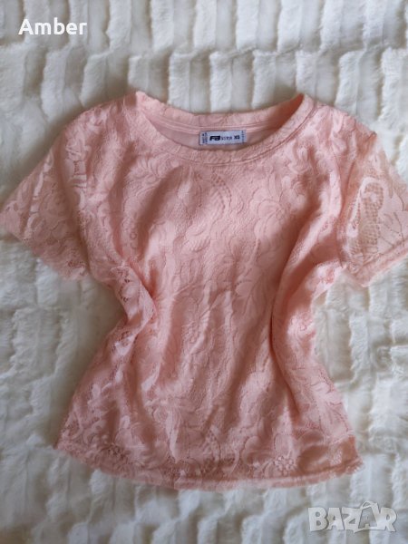 Сет къси тениски/ кроп топ розова дантела и бяла, снимка 1