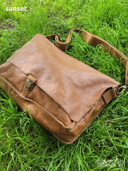 messenger bag ЕСТЕСТВЕНА кожа, кафява чанта работна( лаптоп, документи), снимка 1