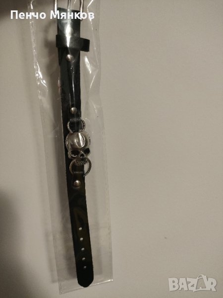 Кожена гривна с метален череп, снимка 1