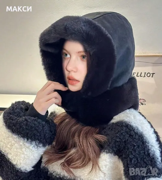 Модерна зимна термо подплатена, ветроустойчива топла шапка в черно, снимка 1