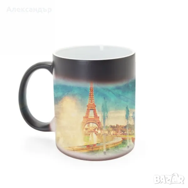 Черна магическа чаша мат с Ваша снимка, надпис, картинка или лого, снимка 1