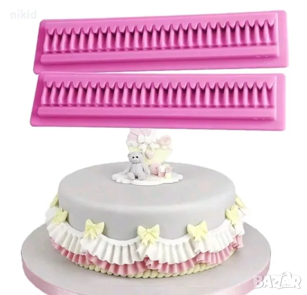 тясна подгъната ивица плисе подгъв силиконова форма молд борд кант украса декор торта фондан шоколад, снимка 1