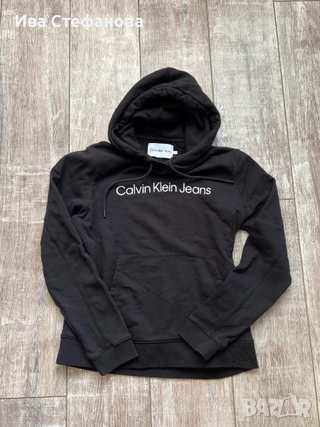 Мъжки черен памучен ватиран оригинален суичър суитшърт черен Calvin Klein jeans памук памучен , снимка 1